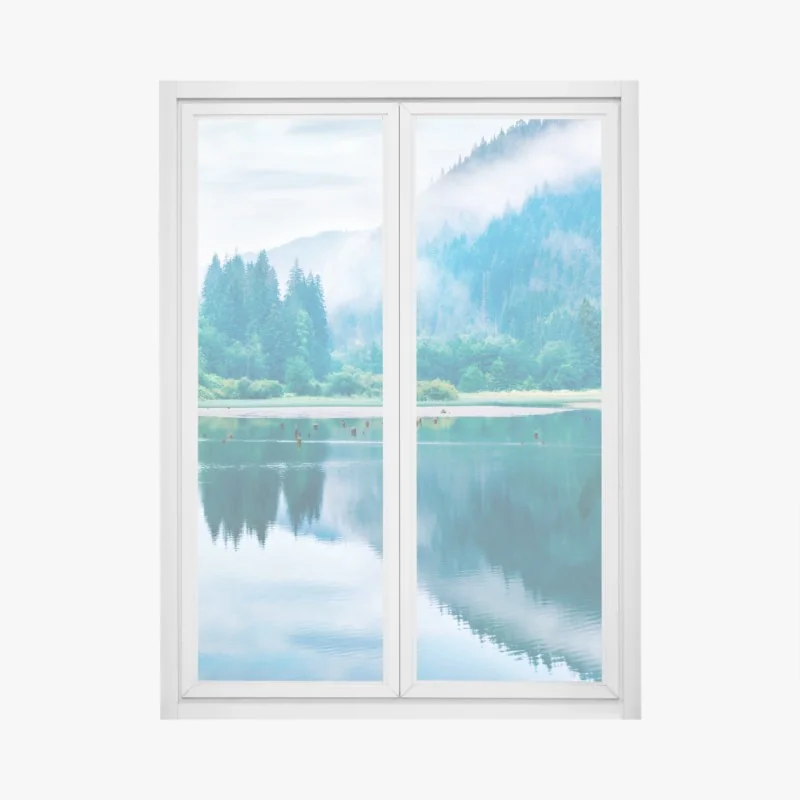 Fensteraufkleber nebliger morgen am see Lacu Rosu, Rumänien