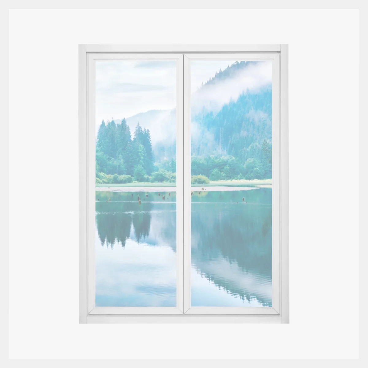 Fensteraufkleber nebliger morgen am see Lacu Rosu, Rumänien – Wallnifity®