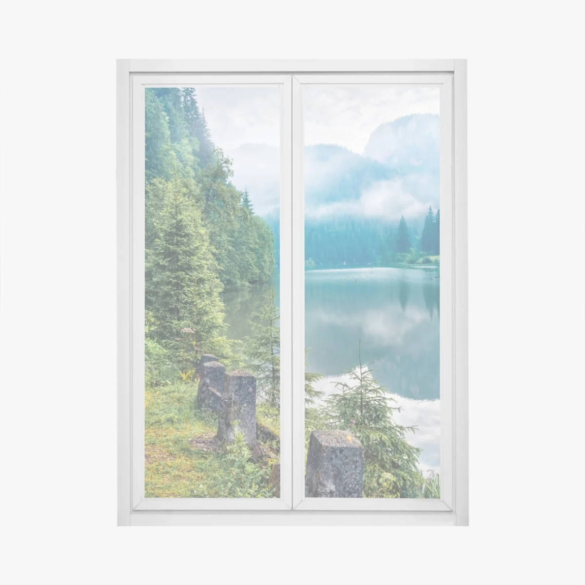 Fensteraufkleber nebliger morgen am Lacu Rosu – Wallnifity® Fensteraufkleber nebliger morgen am Lacu Rosu – Wallnifity®