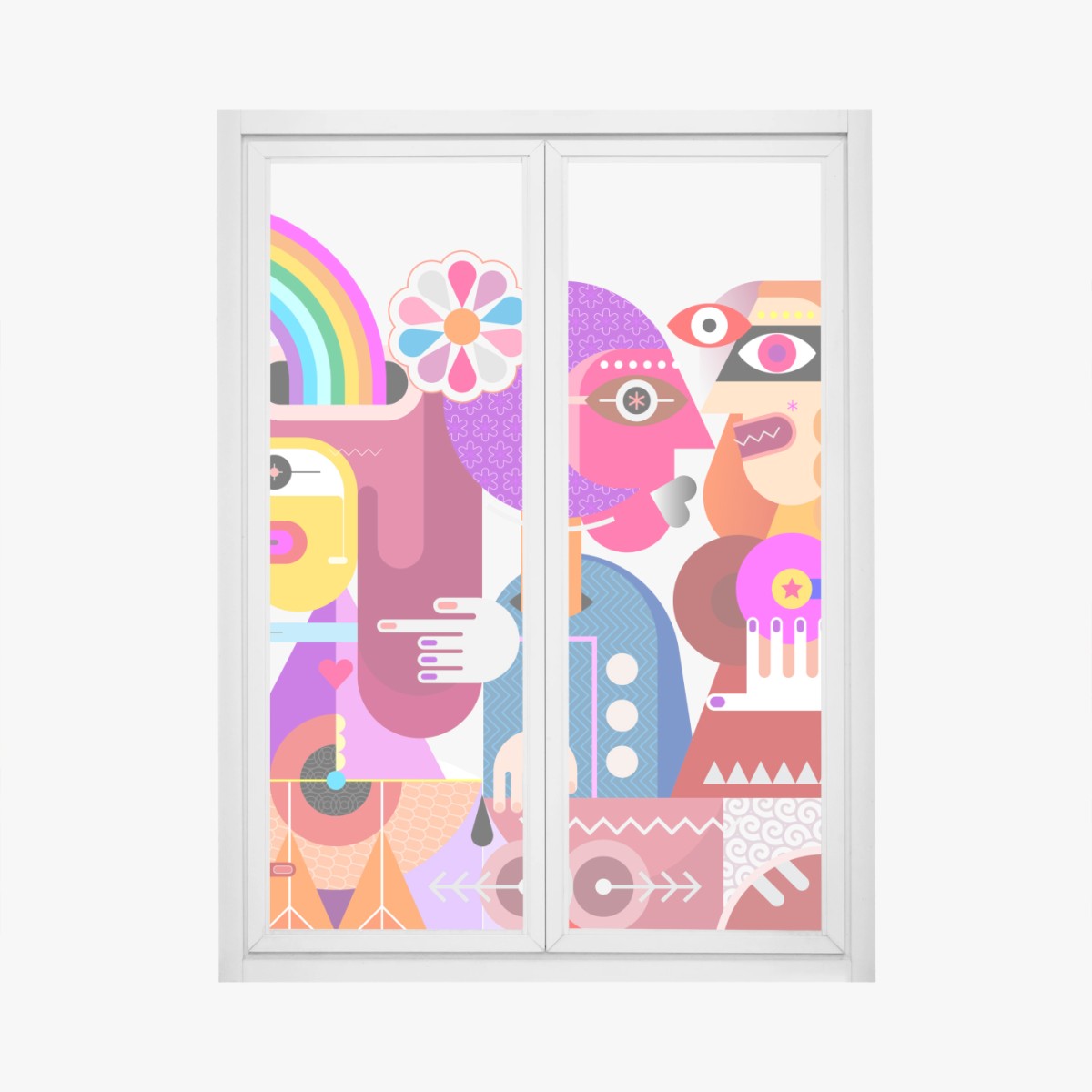 Fensteraufkleber mann mit regenbogen reitet geometrischen vogel – Wallnifity®