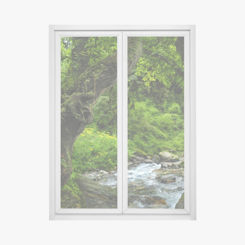 Fensteraufkleber moosiger waldbach panorama