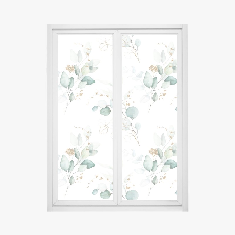 Fensteraufkleber eukalyptus aquarell muster in grüntönen