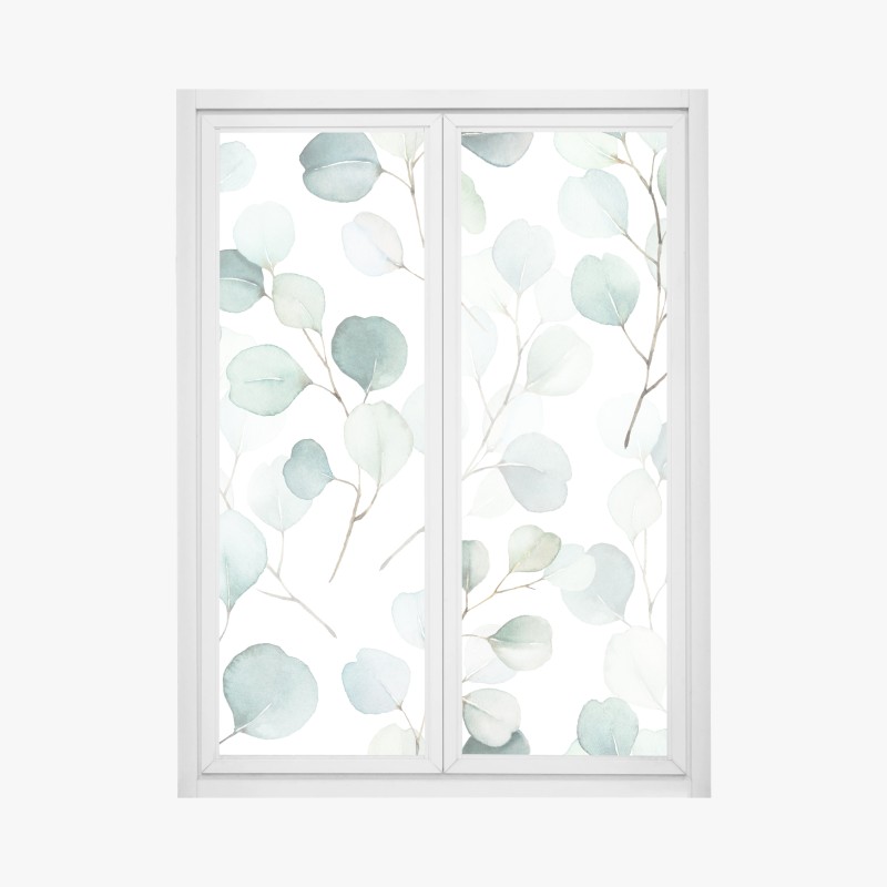 Fensteraufkleber zarter eukalyptus-aquarell blättermuster