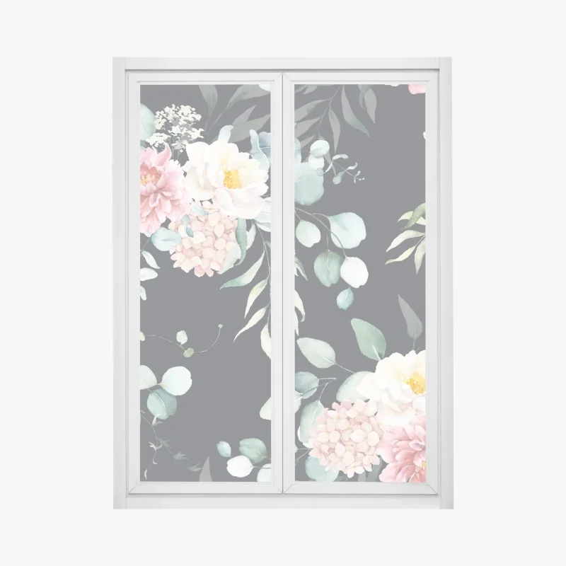 Fensteraufkleber elegantes aquarell-blumenmuster auf dunklem hintergrund