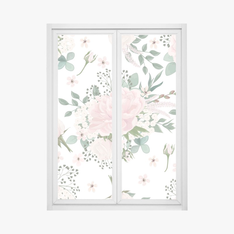 Fensteraufkleber zartes rosa pfingstrosenmuster