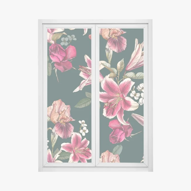Fensteraufkleber vintage botanisches floralmuster auf tiefgrün