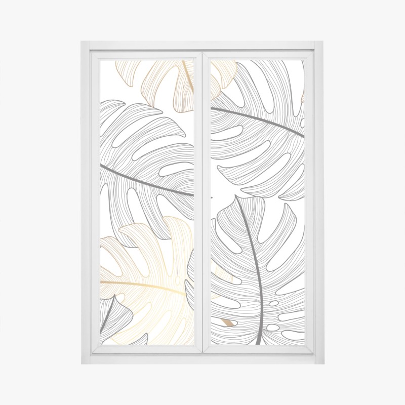 Fensteraufkleber monstera-blattmuster mit goldakzenten