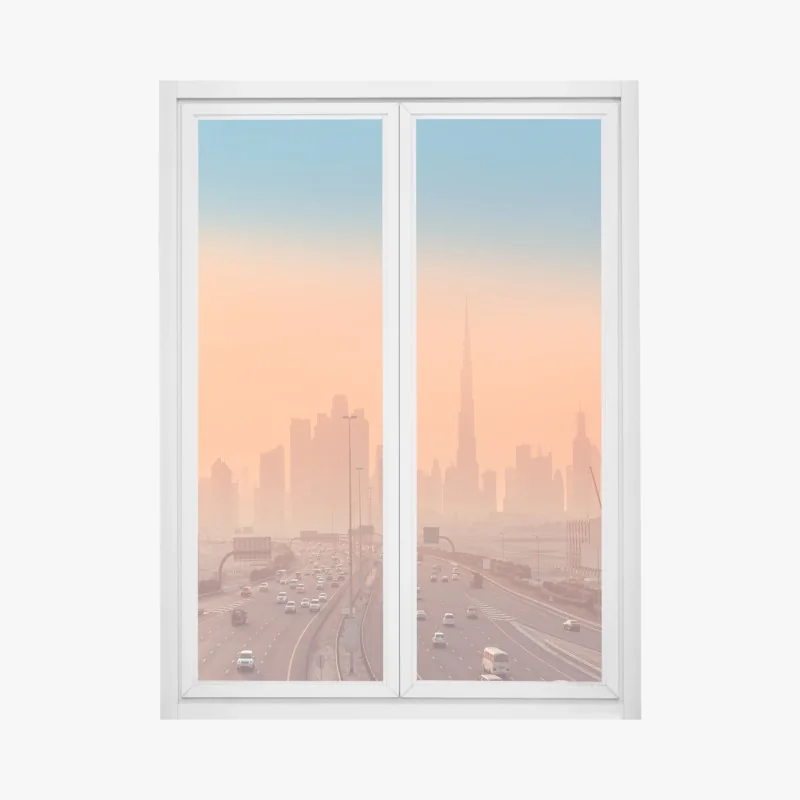 Fensteraufkleber Dubai skyline bei sonnenaufgang