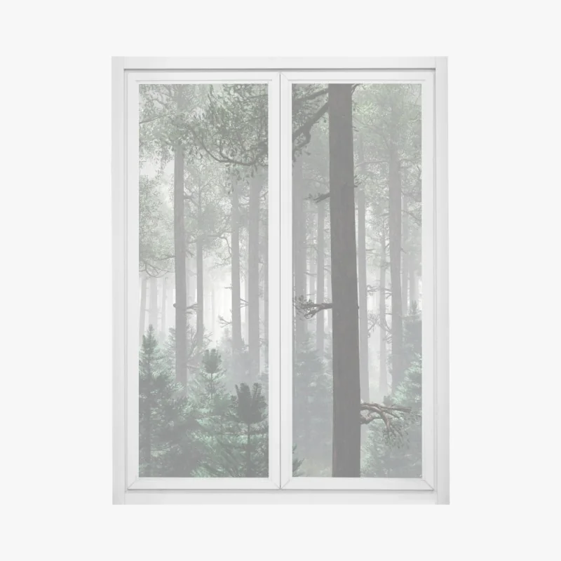 Fensteraufkleber nebliger immergrüner wald