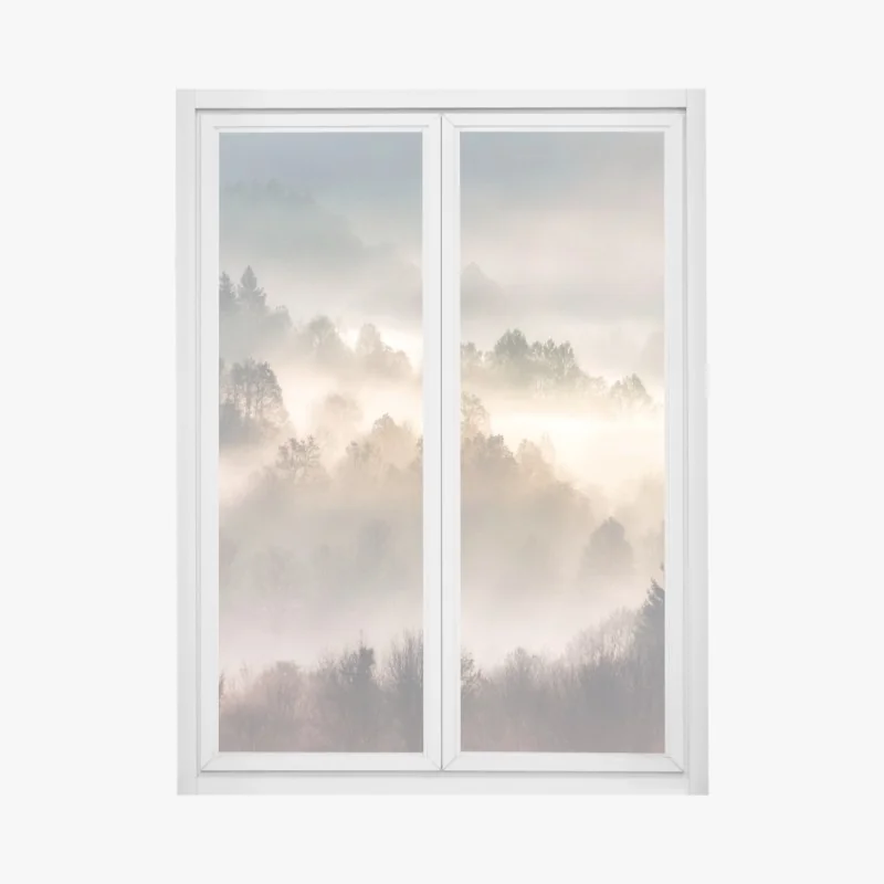 Fensteraufkleber alpensee bei sonnenaufgang mit spiegelnder reflexion – Wallnifity®