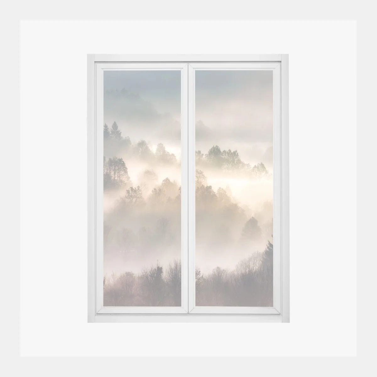 Fensteraufkleber nebliger wald im morgengrauen – Wallnifity® Fensteraufkleber nebliger wald im morgengrauen – Wallnifity®