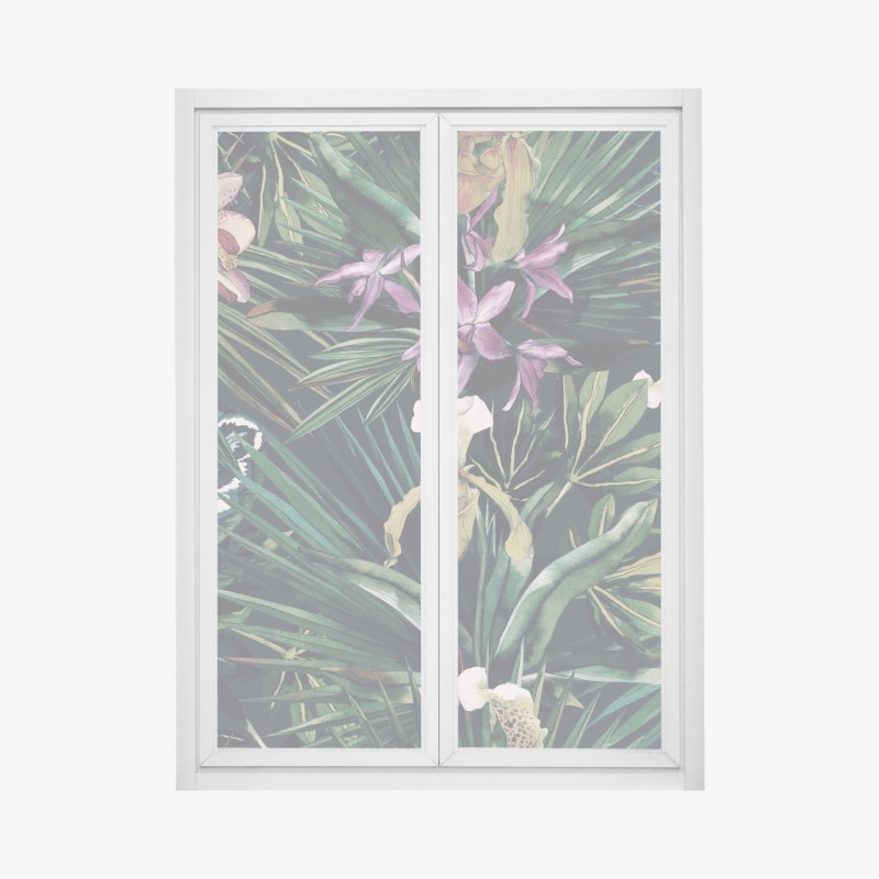 Fensteraufkleber tropische orchideen in aquarell und palmblättern