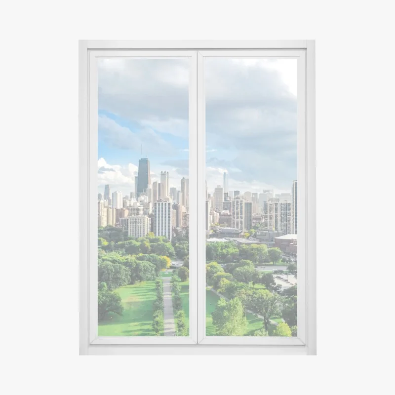 Fensteraufkleber stadtpanorama über grünem park