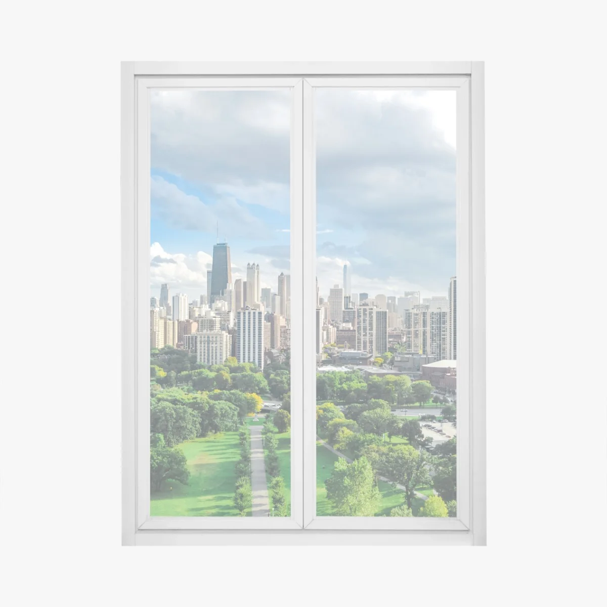 Fensteraufkleber stadtpanorama über grünem park – Wallnifity® Fensteraufkleber stadtpanorama über grünem park – Wallnifity®