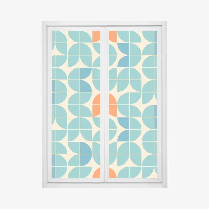Fensteraufkleber retro geometrisches fliesenmuster in türkis und orange