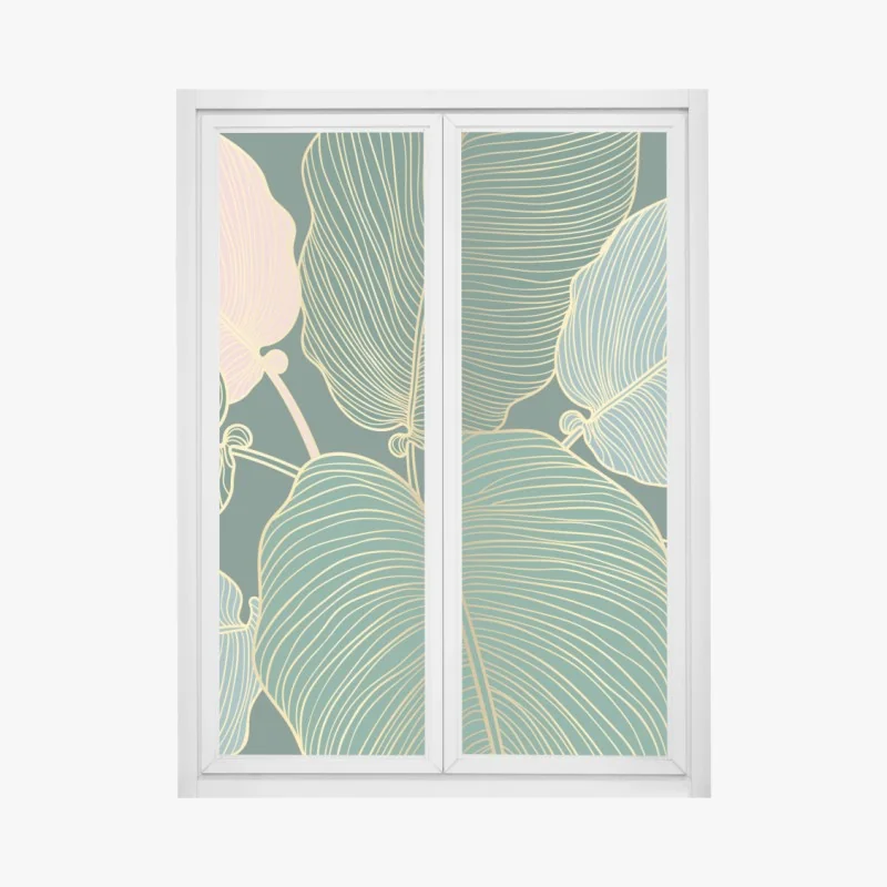 Fensteraufkleber tropische blätter mit goldkontur