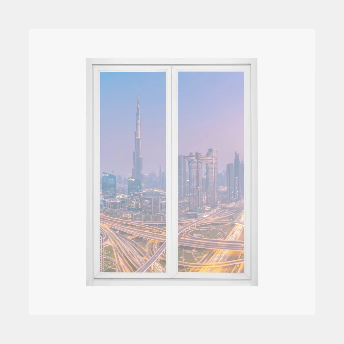 Fensteraufkleber panoramablick auf Dubai bei dämmerung – Wallnifity® Fensteraufkleber panoramablick auf Dubai bei dämmerung – Wallnifity®