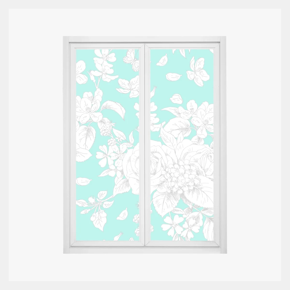 Fensteraufkleber türkis floral muster mit blumen – Wallnifity® Fensteraufkleber türkis floral muster mit blumen – Wallnifity®