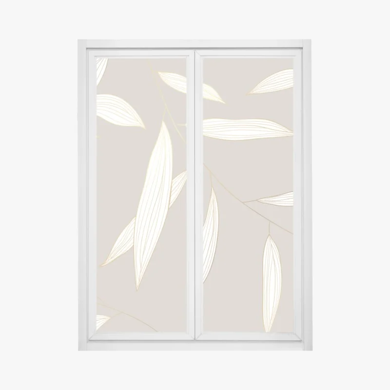 Fensteraufkleber zarte goldumrandete blätter auf beigem hintergrund