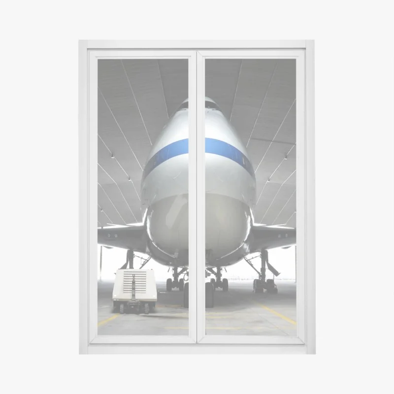 Fensteraufkleber frachter im hangar - frontansicht des jets