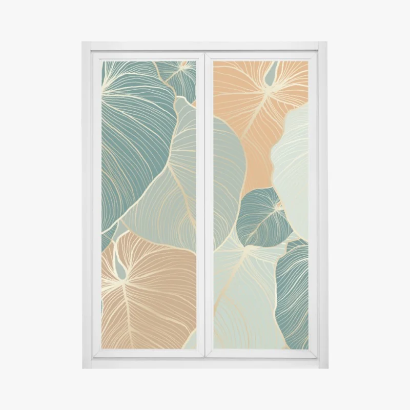 Fensteraufkleber türkis-goldenes botanisches blättermuster