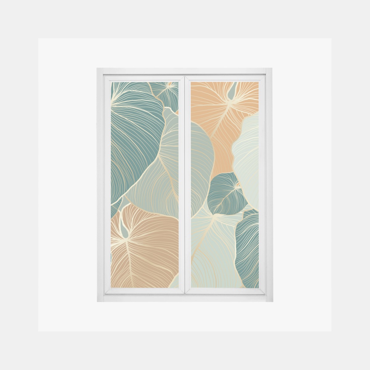 Fensteraufkleber türkis-goldenes botanisches blättermuster – Wallnifity®