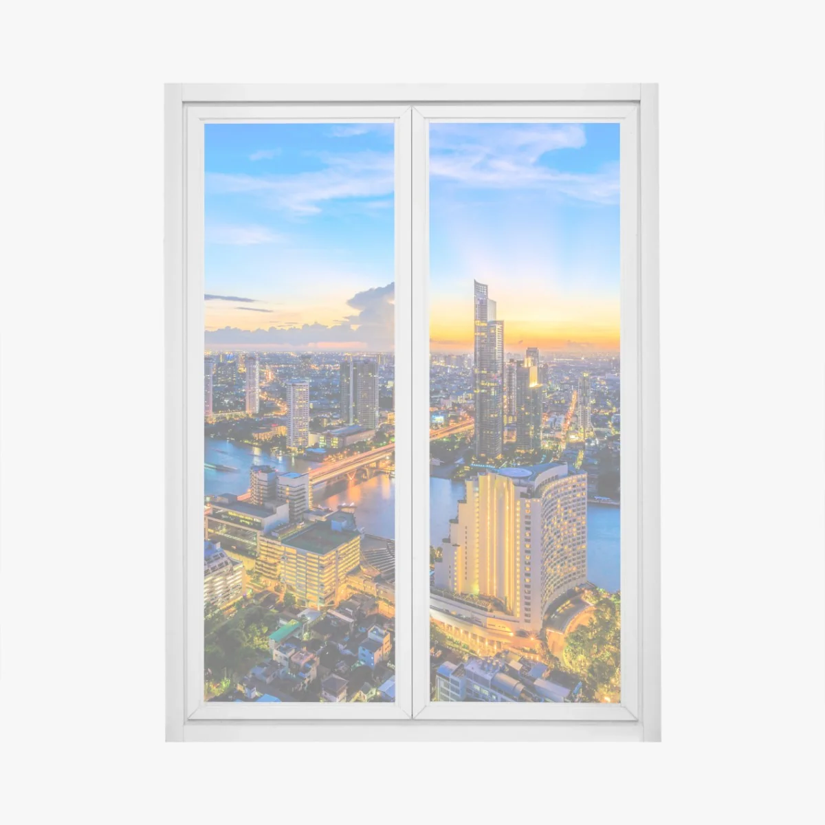 Fensteraufkleber lebendige stadtskyline bei dämmerung – Wallnifity® Fensteraufkleber lebendige stadtskyline bei dämmerung – Wallnifity®