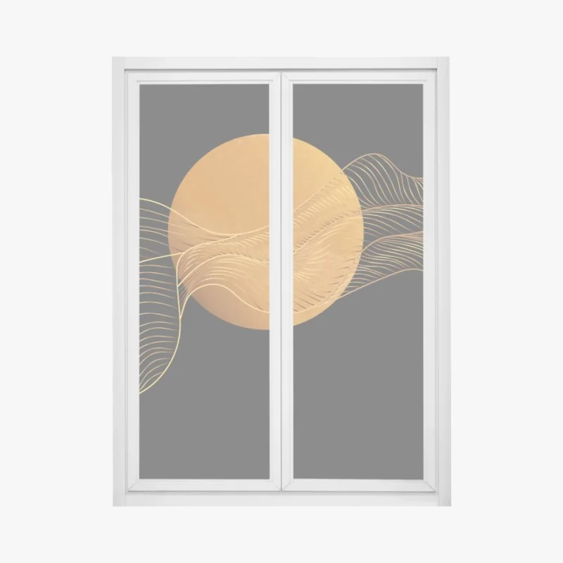 Fensteraufkleber goldene wellen auf schwarzem grund — abstrakte komposition