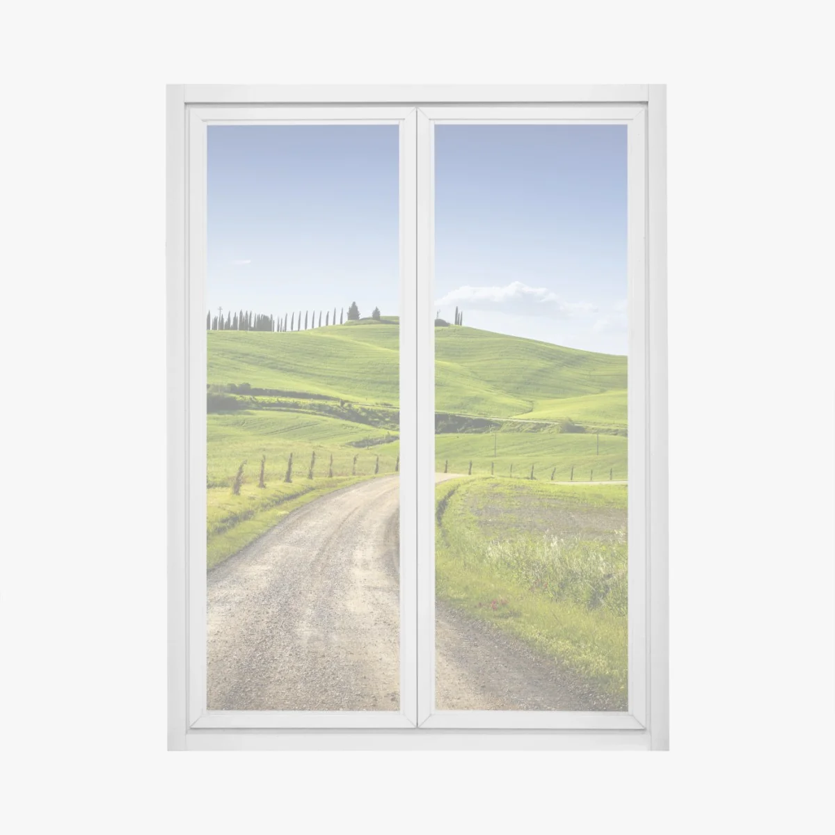 Fensteraufkleber ländliche straße in der Toskana durch grüne hügel – Wallnifity® Fensteraufkleber ländliche straße in der Toskana durch grüne hügel – Wallnifity®