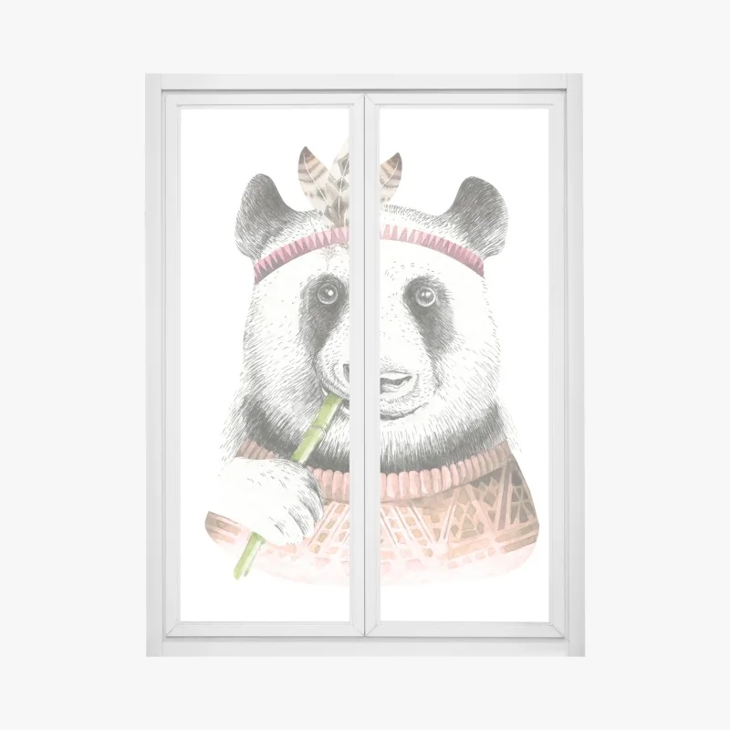 Fensteraufkleber boho aquarell-panda mit federn