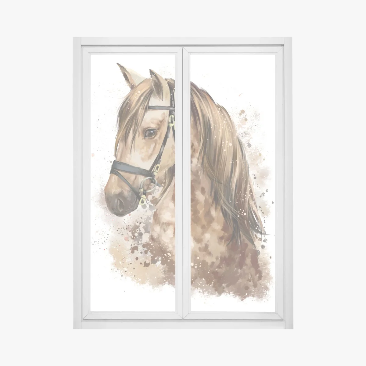 Fensteraufkleber aquarellportrait eines braunen pferdes – Wallnifity®