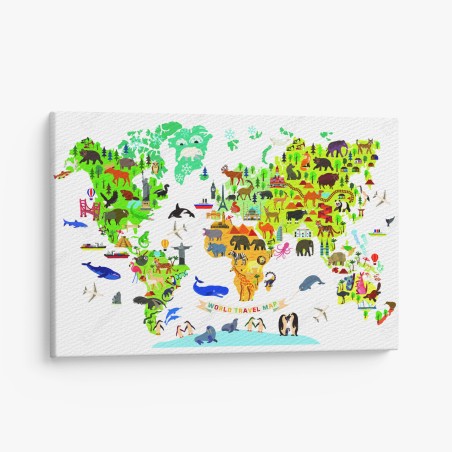 Leinwandbild bunte weltkarte mit tieren – Wallnifity®