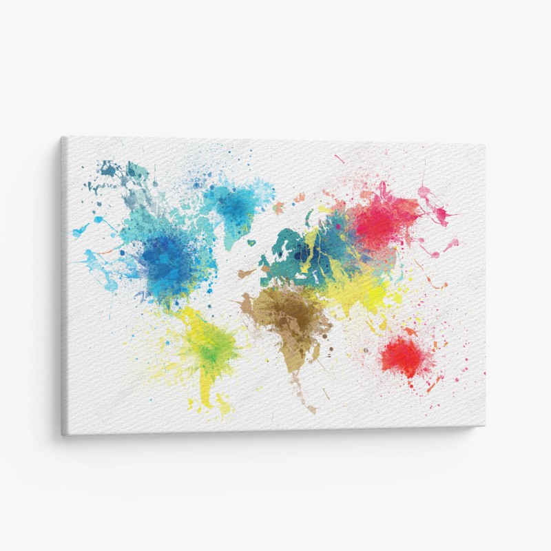 Leinwandbild bunte weltkarte mit farbspritzern