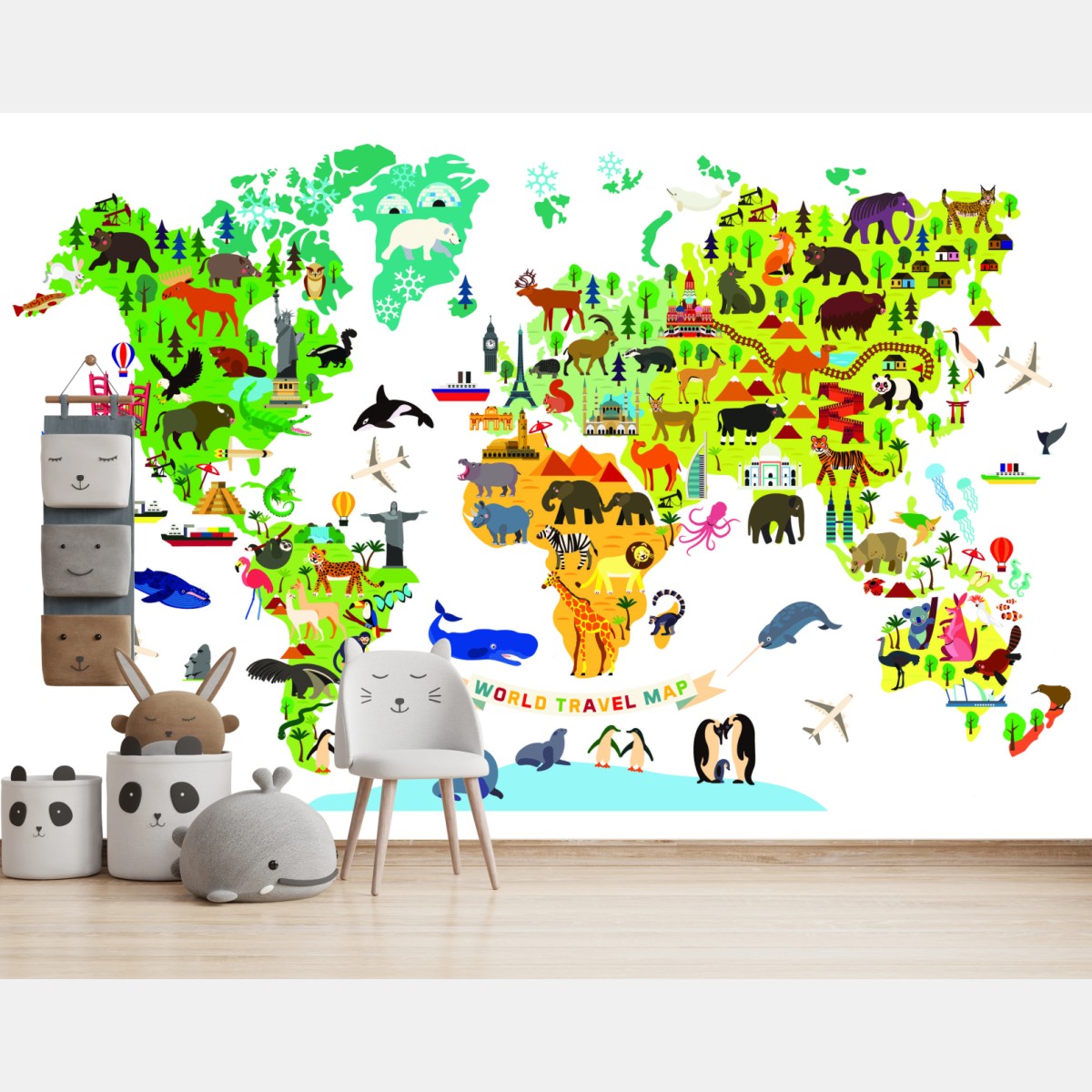 Fototapete bunte weltkarte mit tieren – Wallnifity® Fototapete bunte weltkarte mit tieren – Wallnifity®