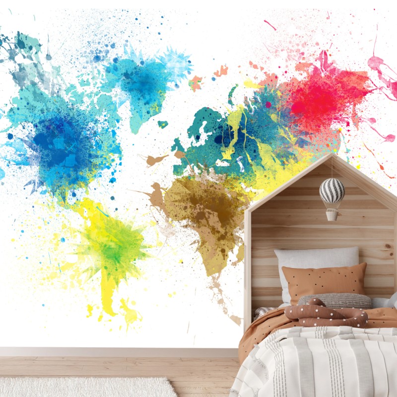 Fototapete bunte weltkarte mit farbspritzern
