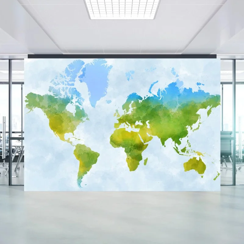 Fototapete aquarell-weltkarte in grün und blau