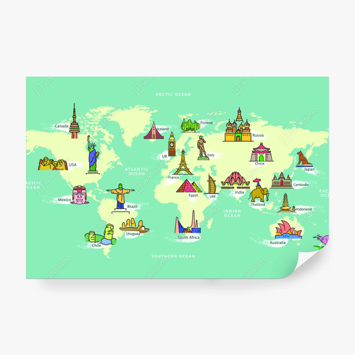 Fototapete bunte illustrierte weltkarte mit sehenswürdigkeiten – Wallnifity® Fototapete bunte illustrierte weltkarte mit sehenswürdigkeiten – Wallnifity®