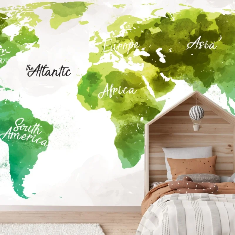 Fototapete grüne aquarell-weltkarte