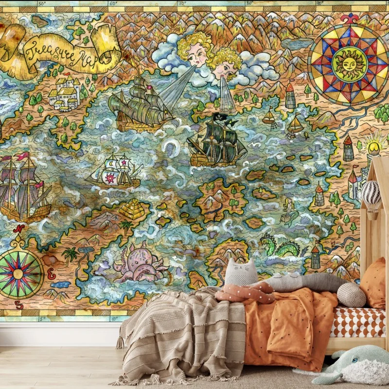 Fototapete verspielte schatzkarte aquarellillustration