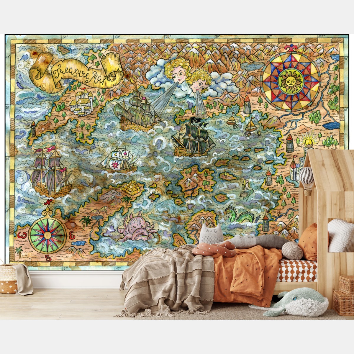 Fototapete verspielte schatzkarte aquarellillustration – Wallnifity® Fototapete verspielte schatzkarte aquarellillustration – Wallnifity®