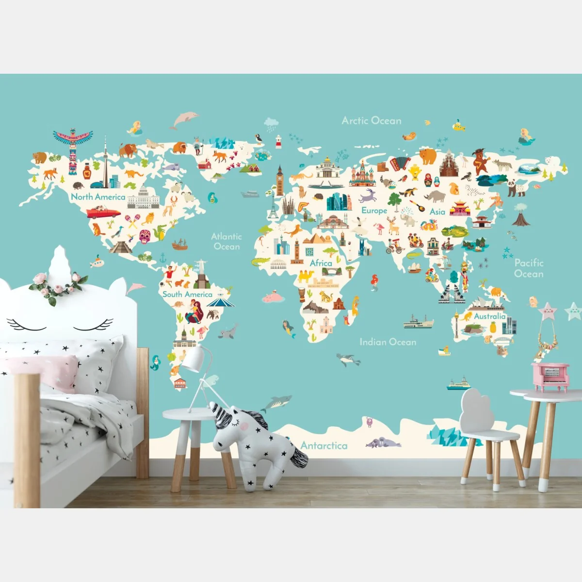 Fototapete bunte illustrierte weltkarte für kinder – Wallnifity® Fototapete bunte illustrierte weltkarte für kinder – Wallnifity®