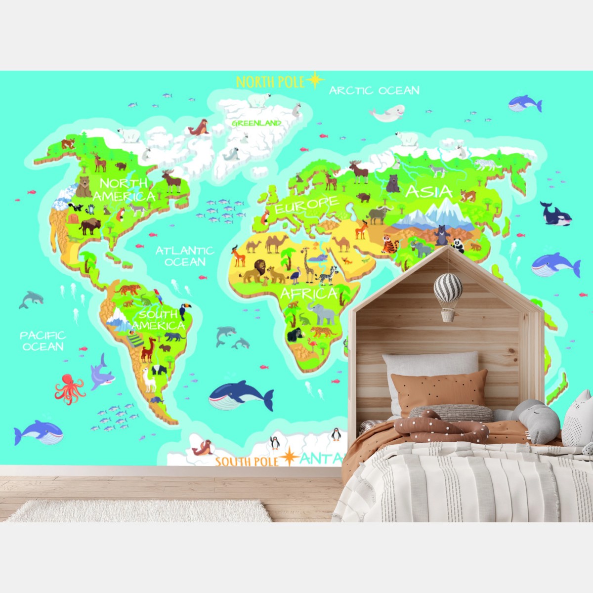 Fototapete bunte weltkarte mit tieren für kinder – Wallnifity® Fototapete bunte weltkarte mit tieren für kinder – Wallnifity®