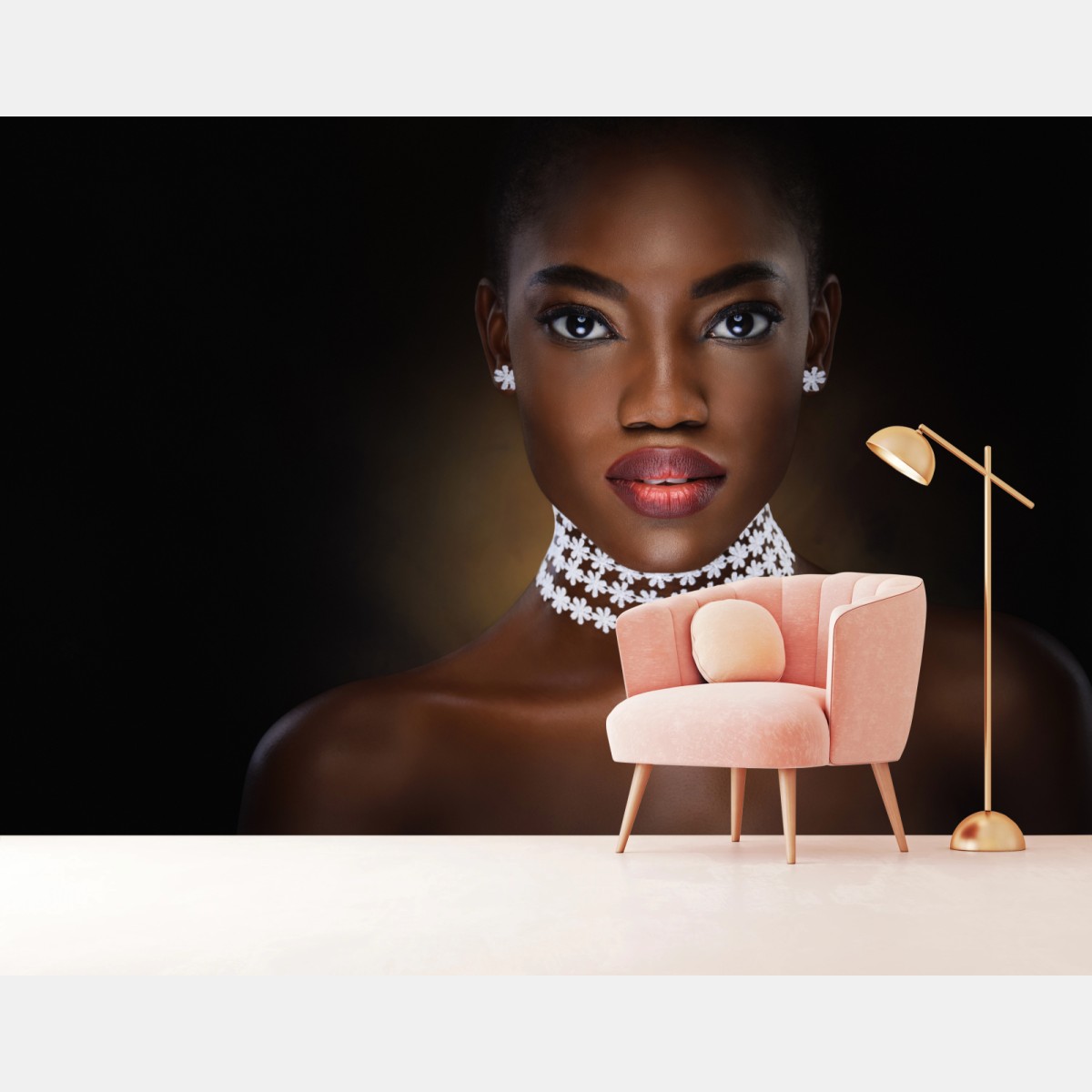 Fototapete elegantes porträt einer frau mit blumenhalskette – Wallnifity® Fototapete elegantes porträt einer frau mit blumenhalskette – Wallnifity®