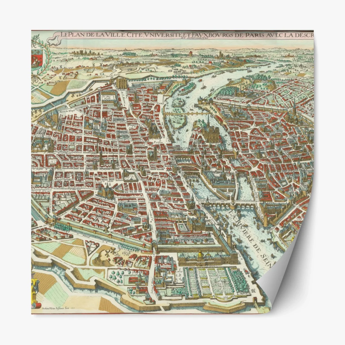 Repositionierbarer Aufkleber antike stadtkarte von Paris – Wallnifity®