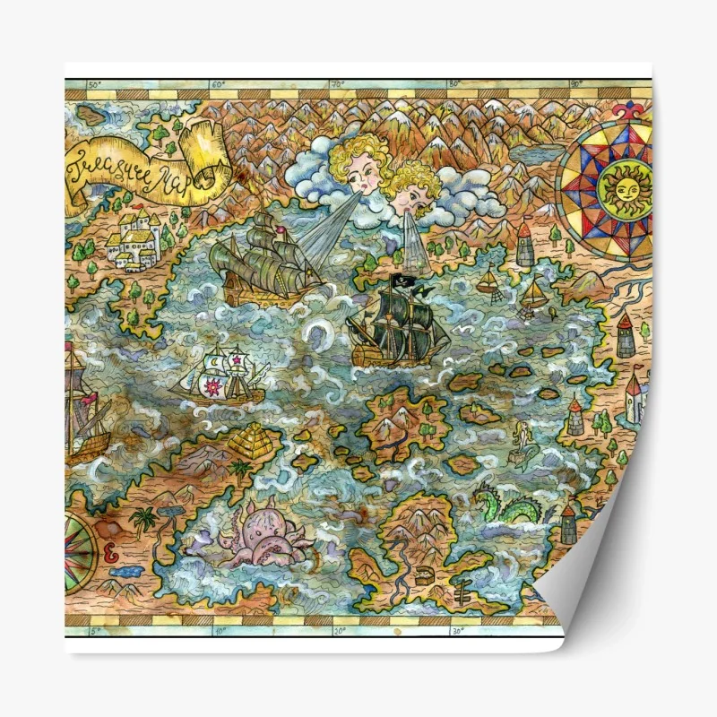 Repositionierbarer Aufkleber verspielte schatzkarte aquarellillustration