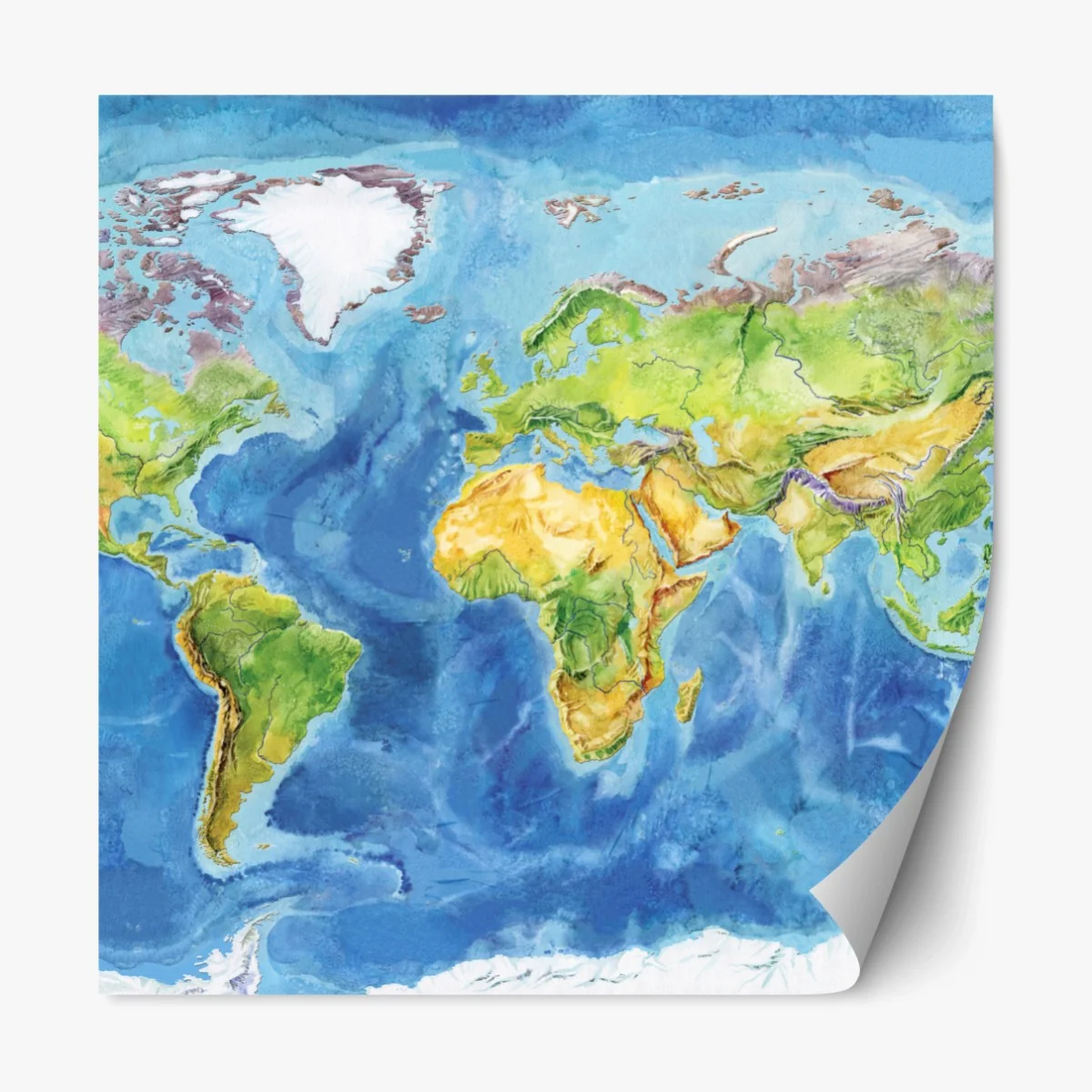 Repositionierbarer Aufkleber aquarell-physische weltkarte – Wallnifity® Repositionierbarer Aufkleber aquarell-physische weltkarte – Wallnifity®
