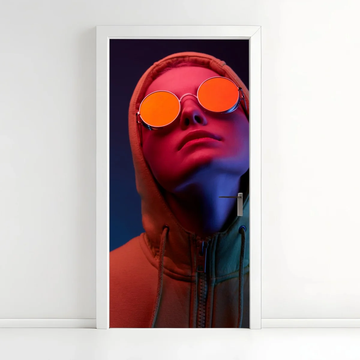 Türaufkleber neon-porträt mit runden sonnenbrillen – Wallnifity® Türaufkleber neon-porträt mit runden sonnenbrillen – Wallnifity®