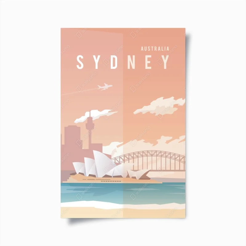 Poster pastellblick auf Sydney mit opernhaus und brücke