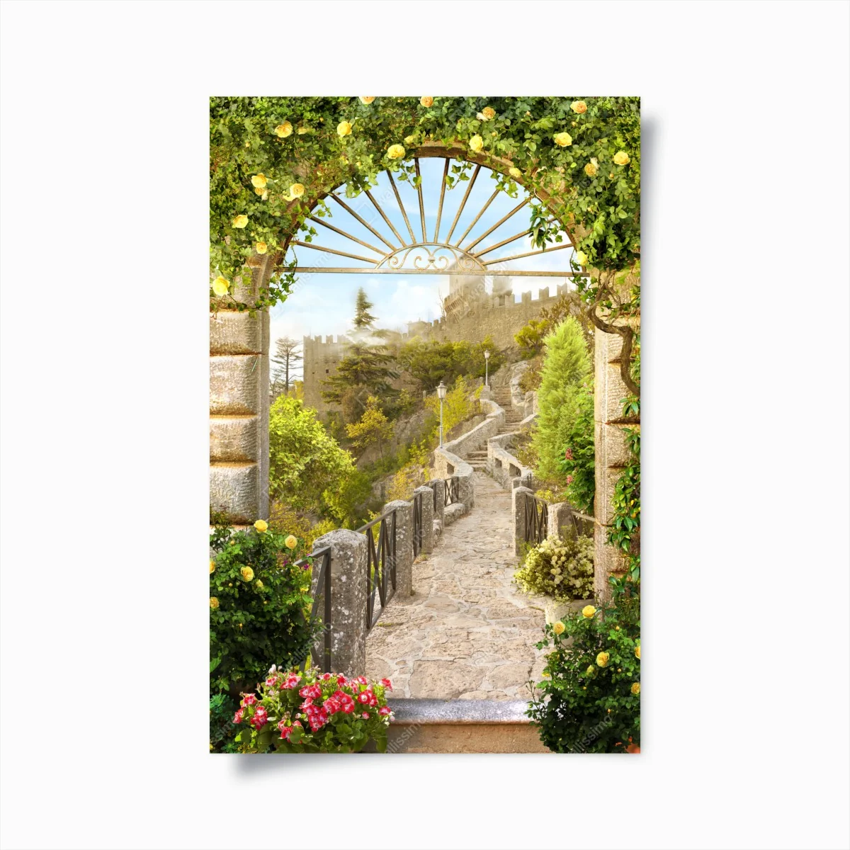 Poster sonniger gartenweg zum schloss – Wallnifity® Poster sonniger gartenweg zum schloss – Wallnifity®