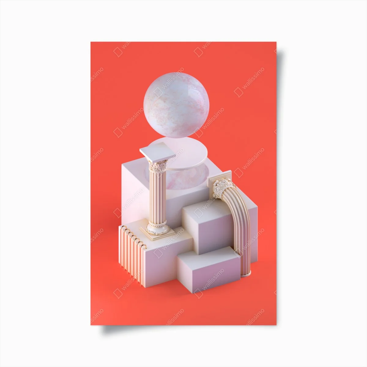 Poster marmorkugel und klassische säulen auf orange – Wallnifity®